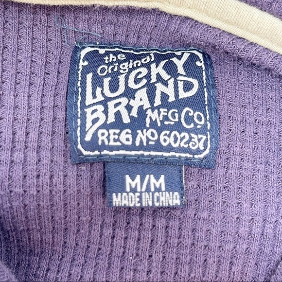 🍀LUCKY BRAND Women’s Purple Thermal Waffle Knit Kangaroo Pocket Hoodie Size M - Picture 7 of 10